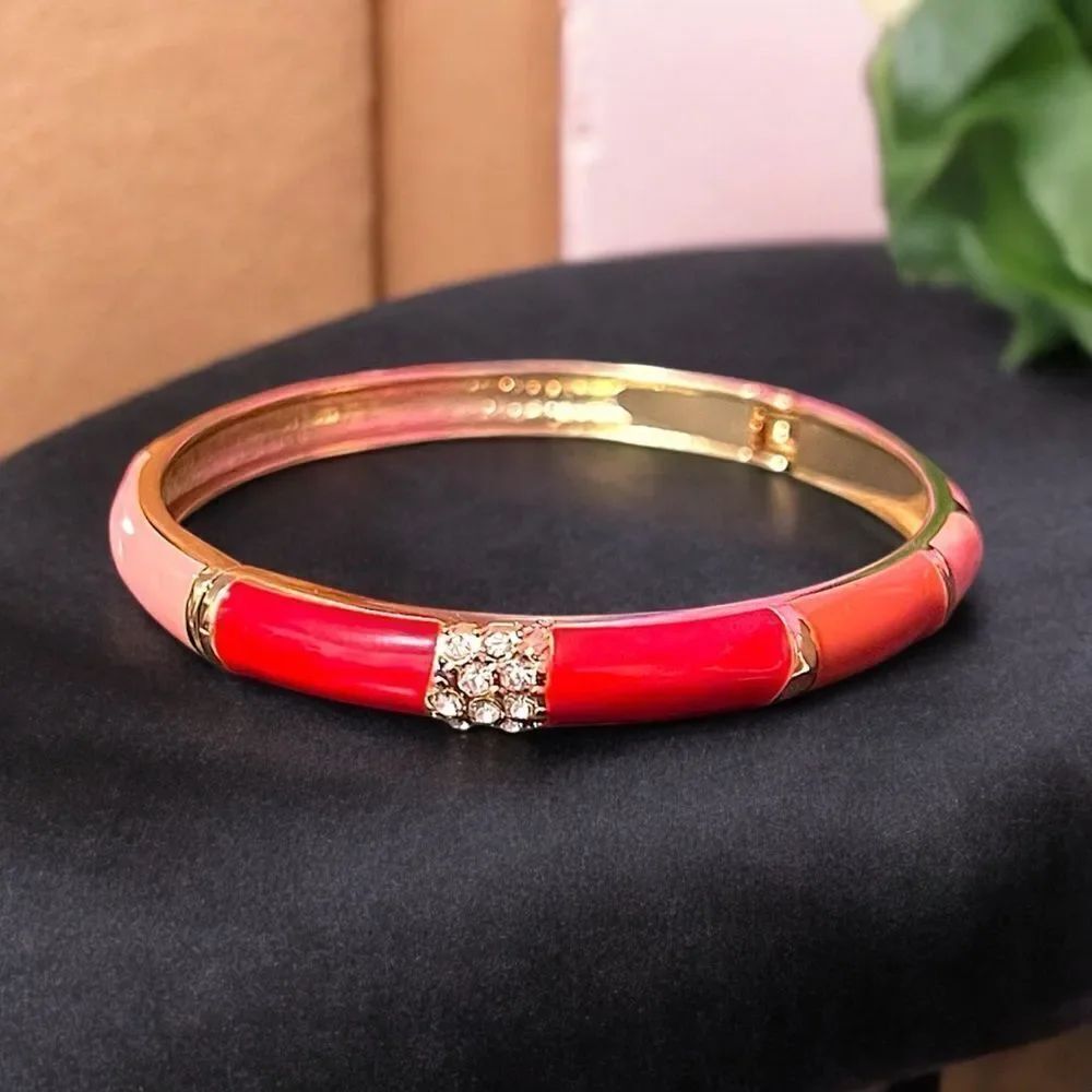 Vera Bradley Red Pink Mauve And White Cubic Zirconia Clamper Bangle Bracelet